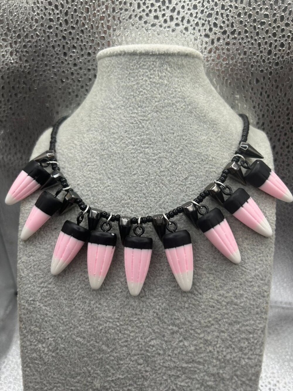 Handmade Black, Pink and White Candy Corn Necklace
